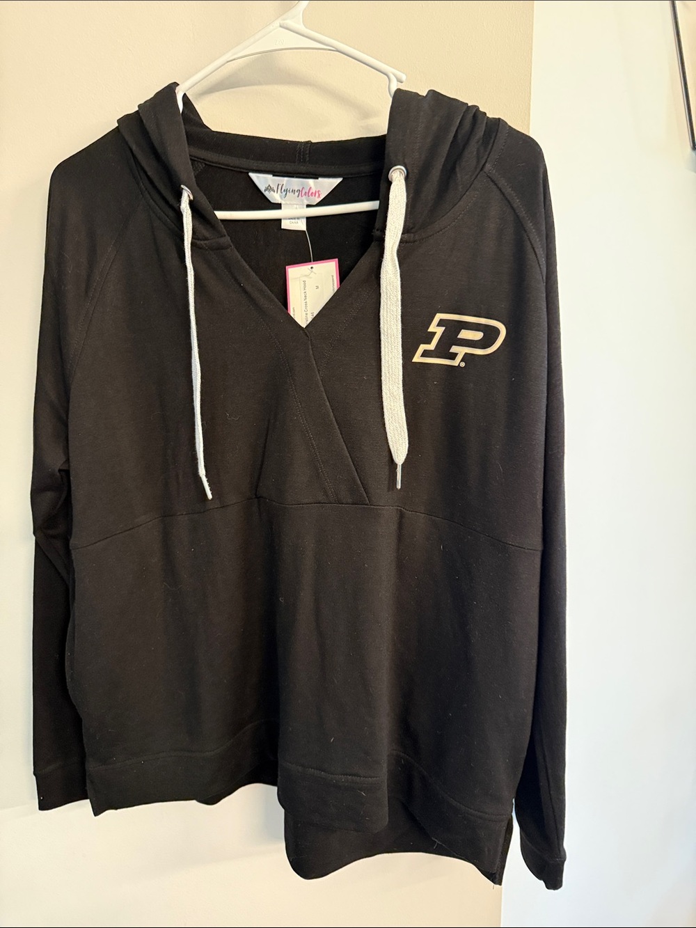 Purdue Black V-Neck Hoodie Sweatshirt